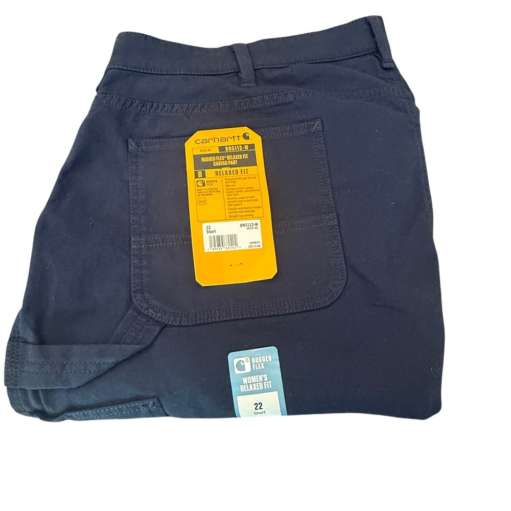 Carhartt Women 22 Short Rugged Flex Relaxed Fit Canvas Pants Navy BN5113-W